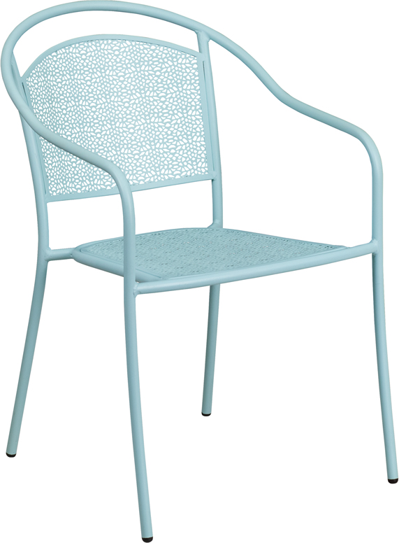 Sky Blue Steel Patio Arm Chair - Round Back - Lightweight Design