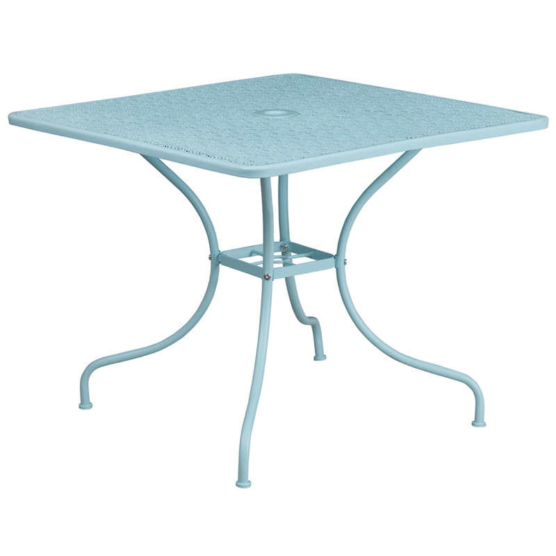 Square Sky Blue Steel Patio Table - 35.5 in. - Indoor & Outdoor Use - Scratch Resistant