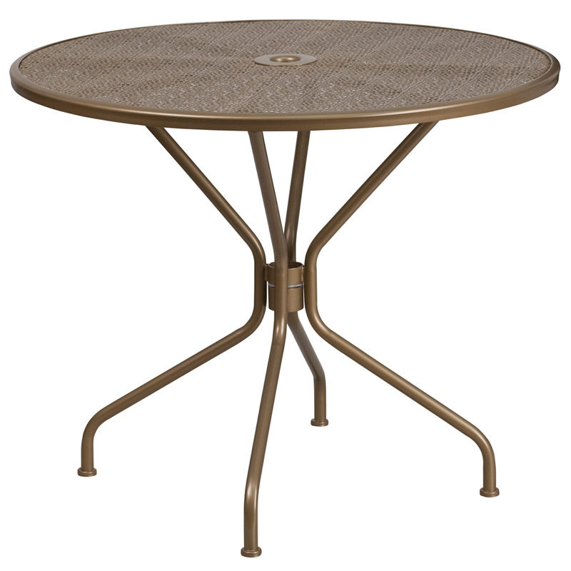 CO-7-GD-GG 35.25 in. Round Gold Indoor & Outdoor Steel Patio Table -  Flash Furniture