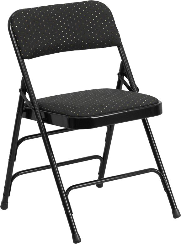 Picture of Flash Furniture AW-MC309AF-BLK-GG Hercules Series Curved Triple Braced & Double Hinged Black Patterned Fabric Metal Folding Chair