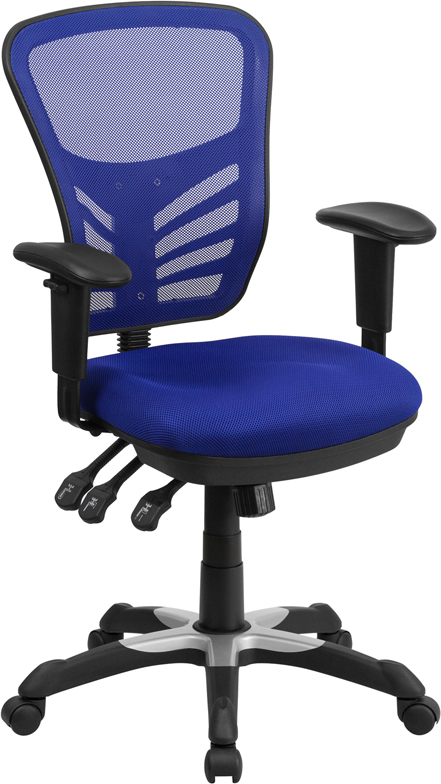 Picture of Flash Furniture HL-0001-BL-GG Mid-Back Blue Mesh Multifunction Executive Swivel Chair with Adjustable Arms