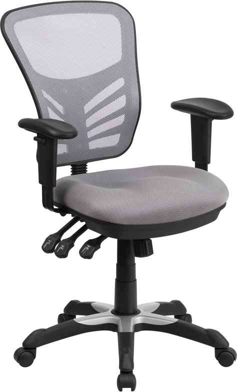 HL-0001-GY-GG Mid-Back Gray Mesh Multifunction Executive Swivel Chair with Adjustable Arms -  Flash Furniture, HL0001GY