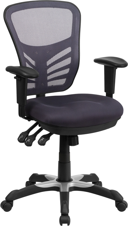 HL-0001-DK-GY-GG Mid-Back Dark Gray Mesh Multifunction Executive Swivel Chair with Adjustable Arms -  Flash Furniture, HL0001DKGY