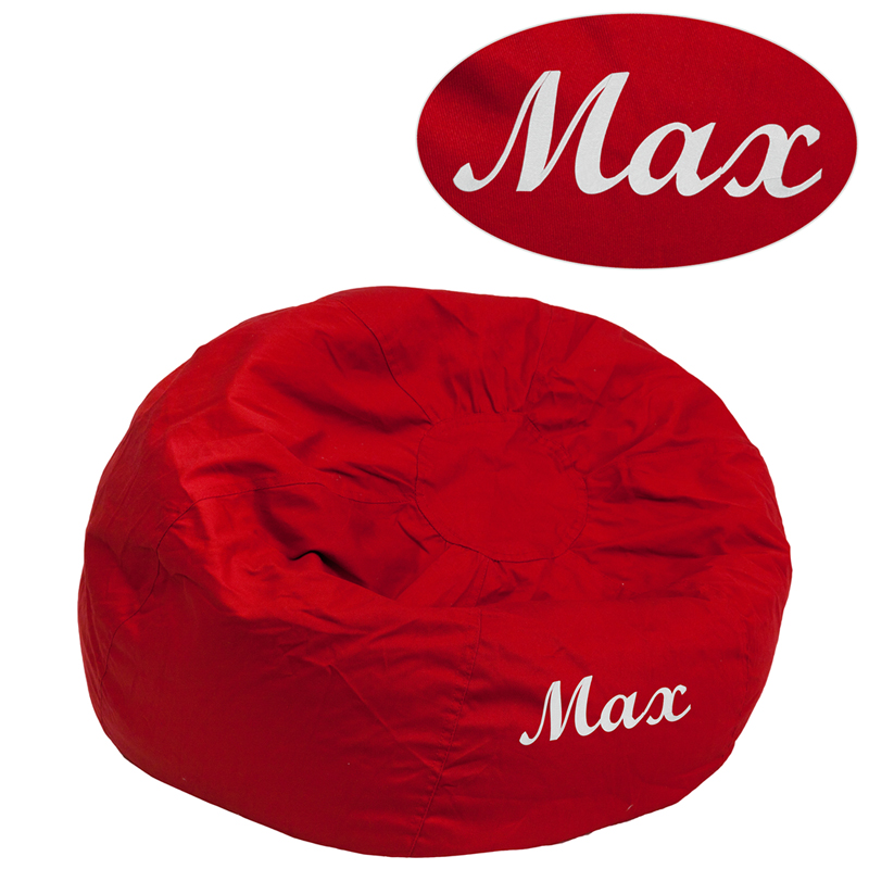 DG-BEAN-SMALL-SOLID-RED-TXTEMB-GG Personalized Small Solid Red Kids Bean Bag Chair