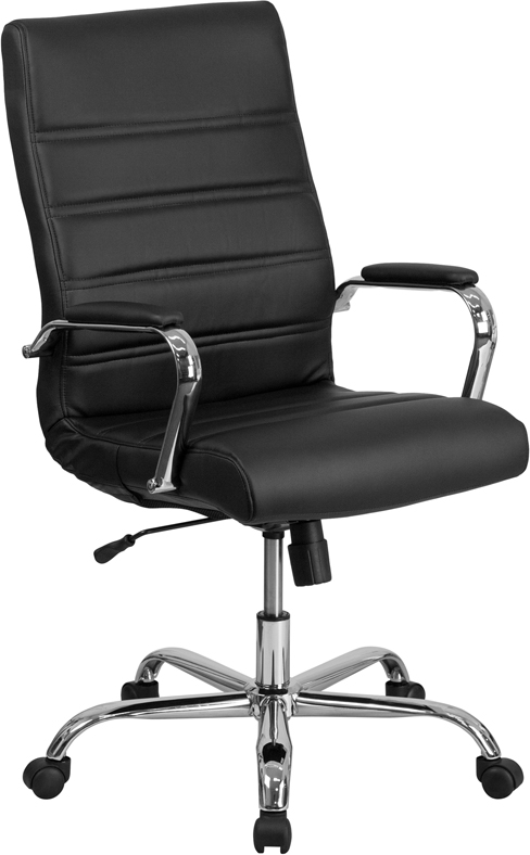 Picture of Flash Furniture GO-2286H-BK-GG High Back Black Leather Executive Swivel Chair with Chrome Base & Arms