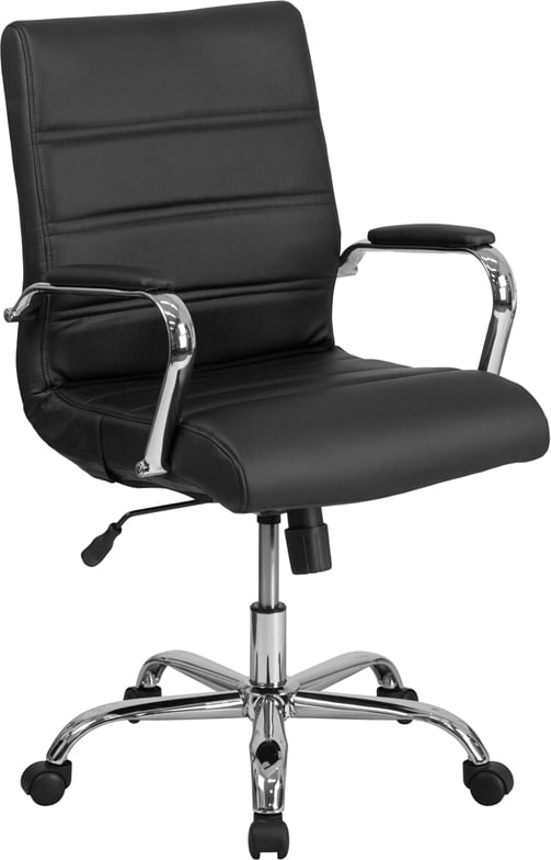 Picture of Flash Furniture GO-2286M-BK-GG Mid-Back Black Leather Executive Swivel Chair with Chrome Base & Arms