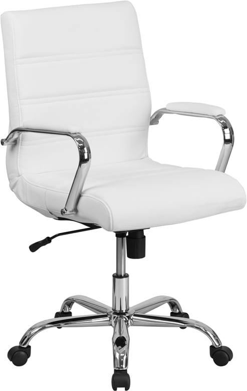 Picture of Flash Furniture GO-2286M-WH-GG Mid-Back White Leather Executive Swivel Chair with Chrome Base & Arms