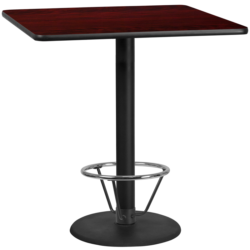Picture of Flash Furniture XU-MAHTB-4242-TR24B-4CFR-GG 42 in. Square Mahogany Laminate Table Top with 24 in. Round Bar Height Table Base & Foot Ring