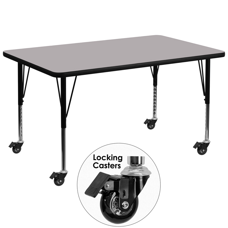 Picture of Flash Furniture XU-A2448-REC-GY-T-P-CAS-GG Mobile 24 x 48 in. Rectangular Grey Thermal Laminate Activity Table - Height Adjustable Short Legs