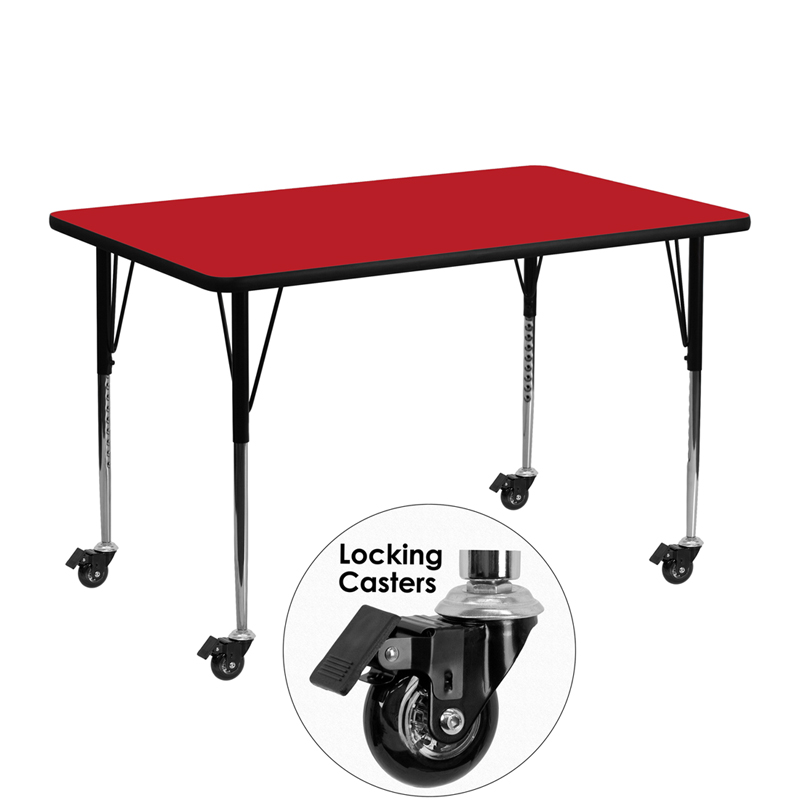 Picture of Flash Furniture XU-A2448-REC-RED-H-A-CAS-GG Mobile 24 x 48 in. Rectangular Red High Pressure Laminate Activity Table - Standard Height Adjustable Legs