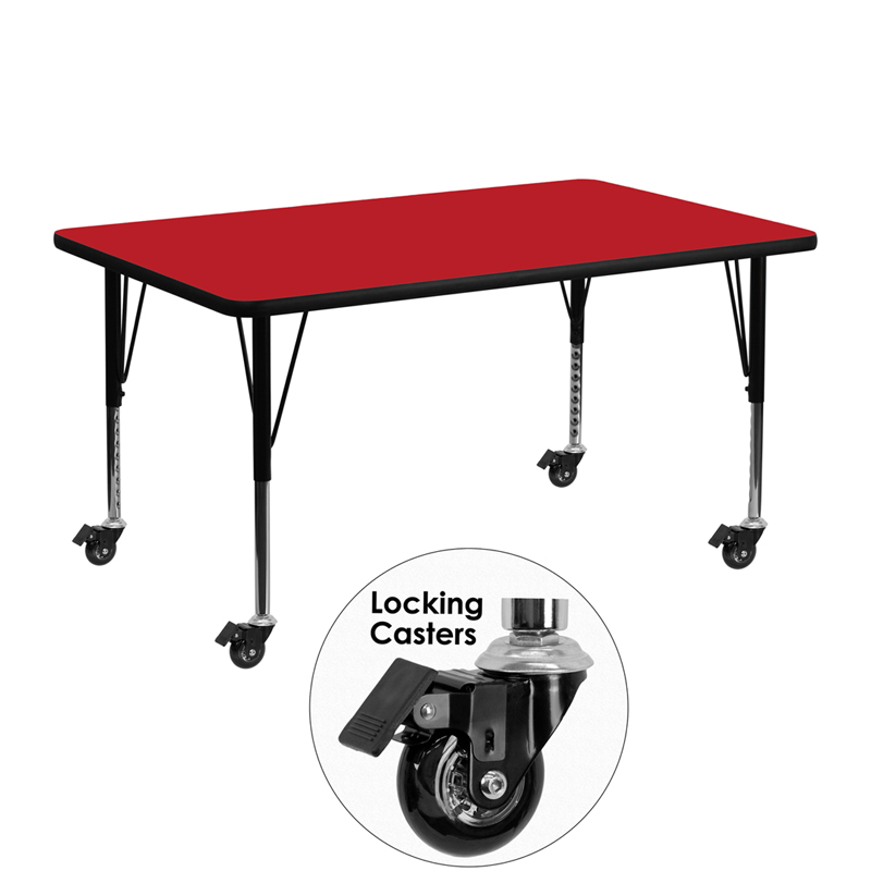 Picture of Flash Furniture XU-A2448-REC-RED-H-P-CAS-GG Mobile 24 x 48 in. Rectangular Red High Pressure Laminate Activity Table - Height Adjustable Short Legs