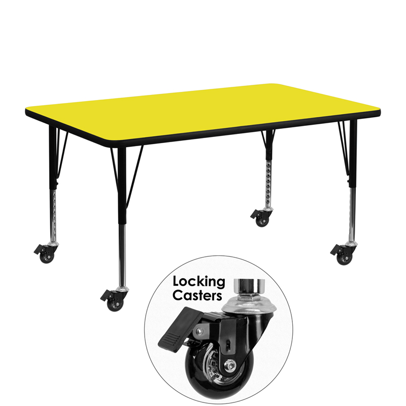 Picture of Flash Furniture XU-A2448-REC-YEL-H-P-CAS-GG Mobile 24 x 48 in. Rectangular Yellow High Pressure Laminate Activity Table - Height Adjustable Short Legs