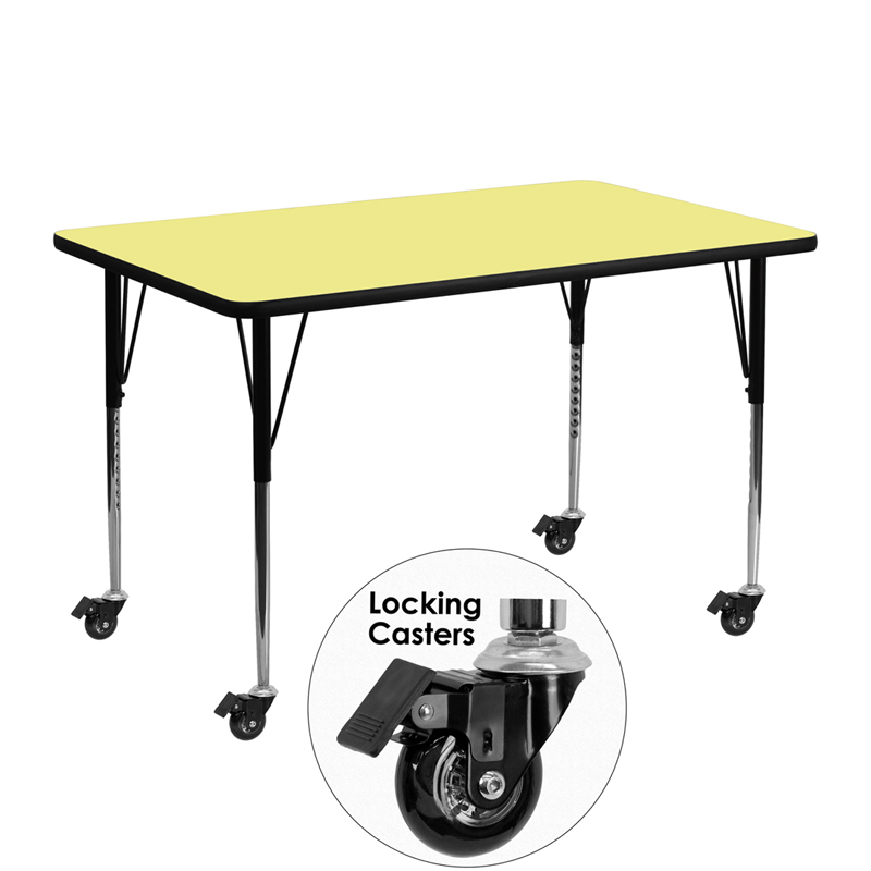 Picture of Flash Furniture XU-A2448-REC-YEL-T-A-CAS-GG Mobile 24 x 48 in. Rectangular Yellow Thermal Laminate Activity Table - Standard Height Adjustable Legs