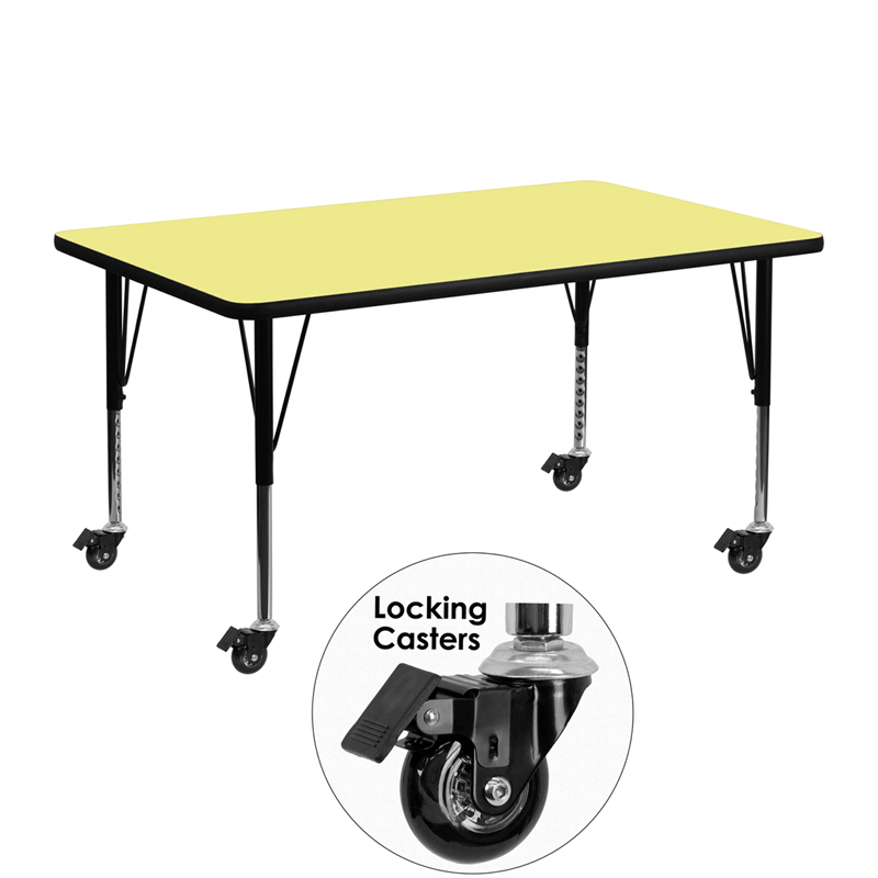 Picture of Flash Furniture XU-A2448-REC-YEL-T-P-CAS-GG Mobile 24 x 48 in. Rectangular Yellow Thermal Laminate Activity Table - Height Adjustable Short Legs