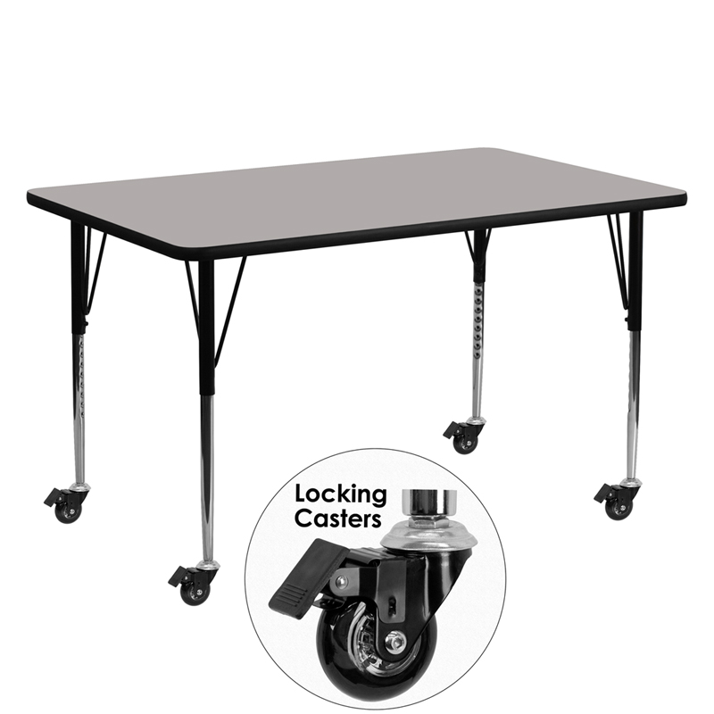 Picture of Flash Furniture XU-A2460-REC-GY-H-A-CAS-GG Mobile 24 x 60 in. Rectangular Grey High Pressure Laminate Activity Table - Standard Height Adjustable Legs