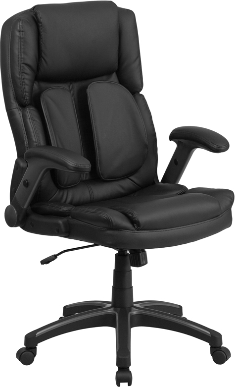 Picture of Flash Furniture BT-90275H-GG Extreme Comfort High Back Black Leather Executive Swivel Chair with Flip-Up Arms