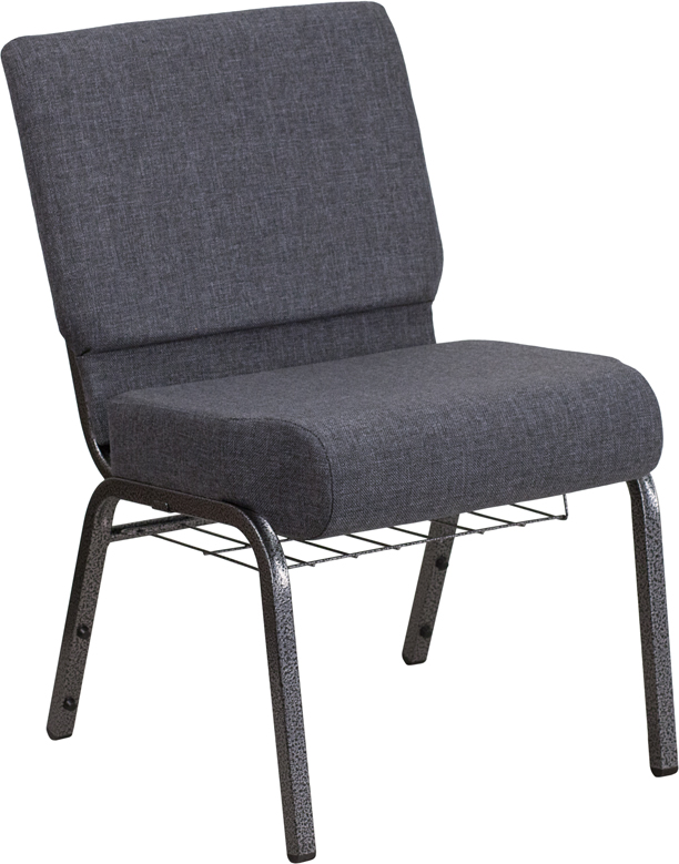 Picture of Flash Furniture FD-CH0221-4-SV-DKGY-BAS-GG Hercules Series 21 in. Church Chair in Dark Gray Fabric with Book Rack - Silver Vein Frame
