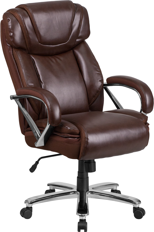 Picture of Flash Furniture GO-2092M-1-BN-GG Hercules Series Big & Tall 500 lbs Rated Brown Leather Executive Swivel Chair with Extra Wide Seat