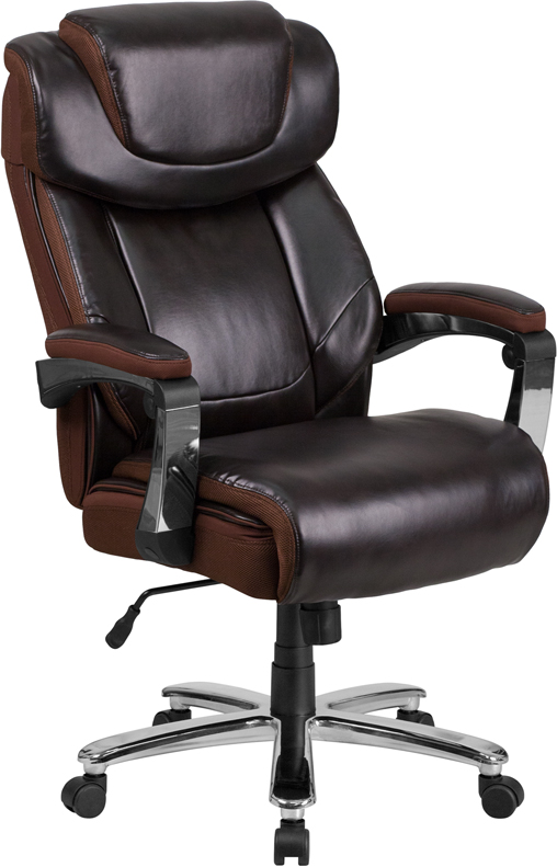 Picture of Flash Furniture GO-2223-BN-GG Hercules Series Big & Tall 500 lbs Rated Brown Leather Executive Swivel Chair with Height Adjustable Headrest