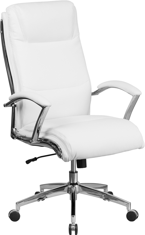 Picture of Flash Furniture GO-2192-WH-GG High Back Designer White Leather Executive Swivel Chair with Chrome Base & Arms