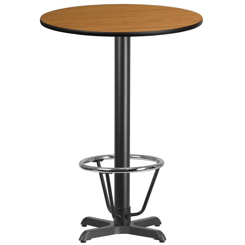 XU-RD-30-NATTB-T2222B-3CFR-GG 30 in. Round Natural Laminate Table Top with 22 x 22 in. Bar Height Table Base & Foot Ring