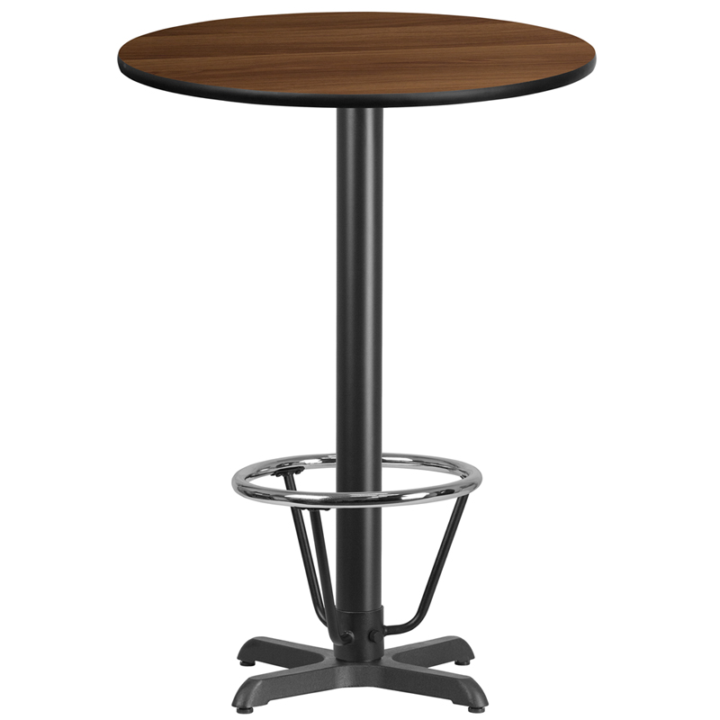 XU-RD-30-WALTB-T2222B-3CFR-GG 30 in. Round Walnut Laminate Table Top with 22 x 22 in. Bar Height Table Base & Foot Ring