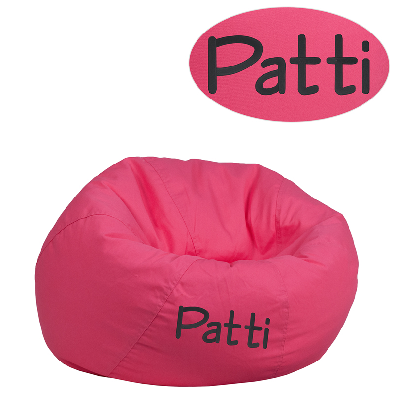 DG-BEAN-SMALL-SOLID-HTPK-TXTEMB-GG Personalized Small Solid Hot Pink Kids Bean Bag Chair