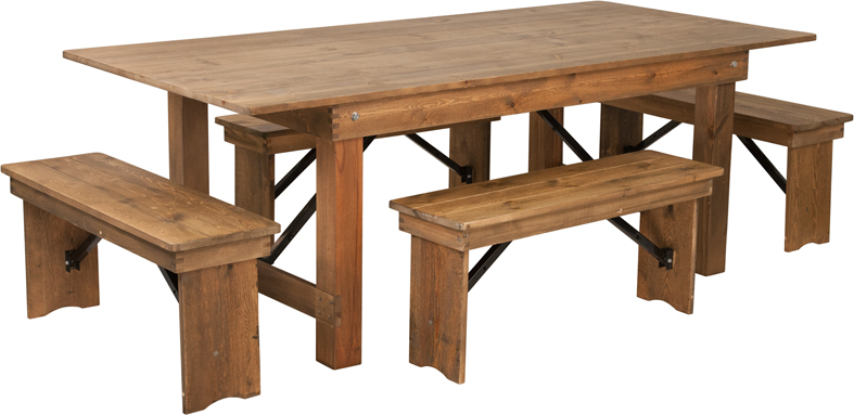 Picture of Flash Furniture XA-FARM-1-GG Hercules Series 7 ft. x 40 in. Antique Rustic Folding Farm Table & Four Bench Set