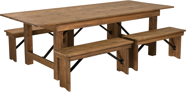 Picture of Flash Furniture XA-FARM-2-GG Hercules Series 8 ft. x 40 in. Antique Rustic Folding Farm Table & Four Bench Set
