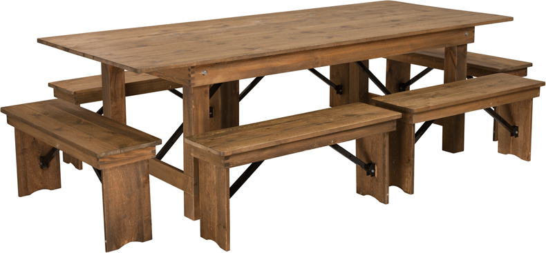 Picture of Flash Furniture XA-FARM-3-GG Hercules Series 8 ft. x 40 in. Antique Rustic Folding Farm Table & Six Bench Set