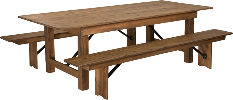 Picture of Flash Furniture XA-FARM-4-GG Hercules Series 8 ft. x 40 in. Antique Rustic Folding Farm Table & Two Bench Set