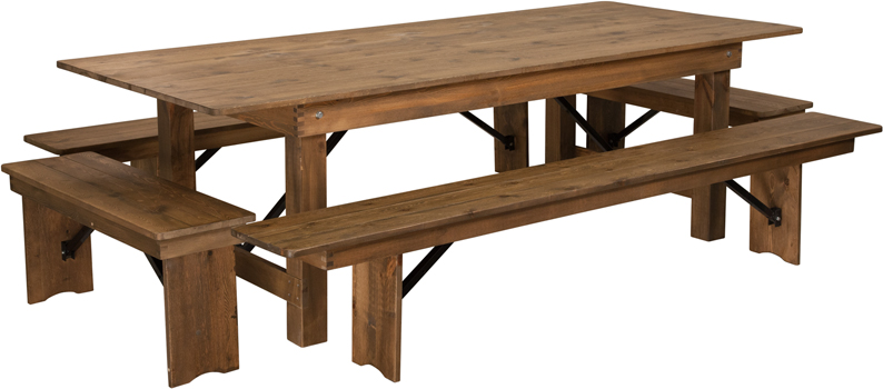 Picture of Flash Furniture XA-FARM-5-GG Hercules Series 8 ft. x 40 in. Antique Rustic Folding Farm Table & Four Bench Set