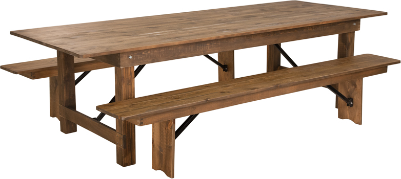 Picture of Flash Furniture XA-FARM-6-GG Hercules Series 9 ft. x 40 in. Antique Rustic Folding Farm Table & Two Bench Set