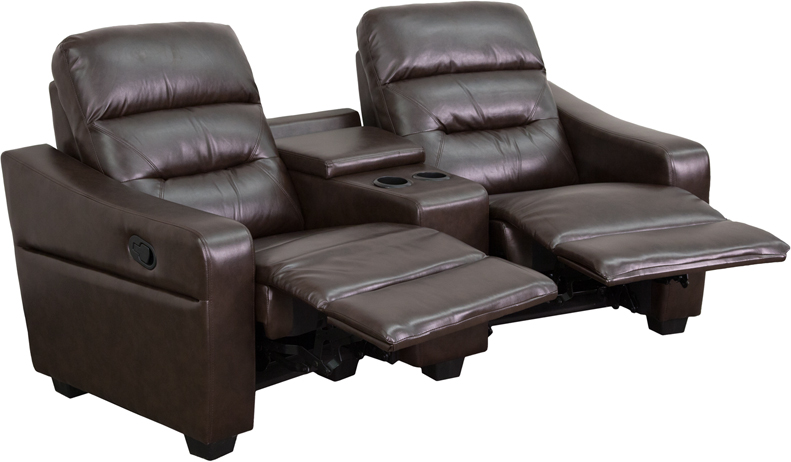 Picture of Flash Furniture BT-70380-2-BRN-GG Futura Series 2-Seat Reclining Brown Leather Theater Seating Unit with Cup Holders