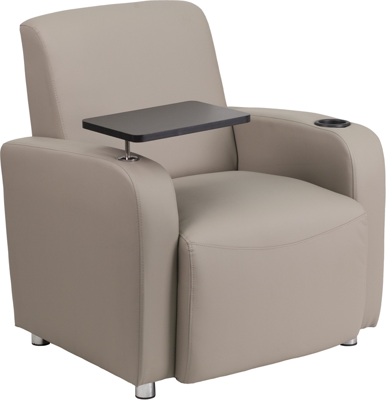 Picture of Flash Furniture BT-8217-GV-GG Gray Leather Guest Chair with Tablet Arm&#44; Chrome Legs & Cup Holder
