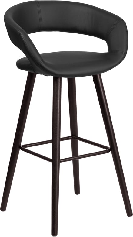 CH-152560-BK-VY-GG Brynn Series 29 in. High Contemporary Cappuccino Wood Bar Stool in Black Vinyl -  Flash Furniture