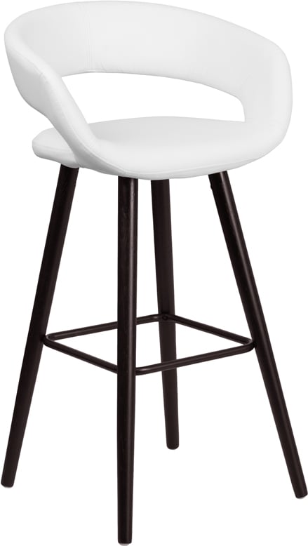 CH-152560-WH-VY-GG Brynn Series 29 in. High Contemporary Cappuccino Wood Bar Stool in White Vinyl -  Flash Furniture