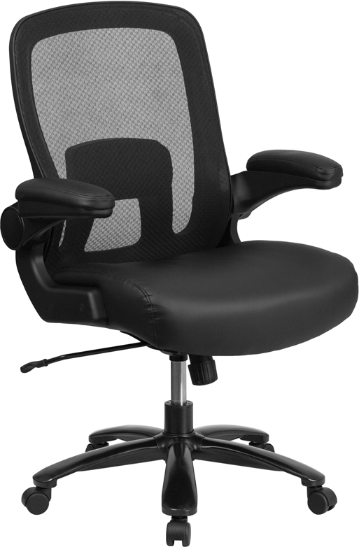 Picture of Flash Furniture BT-20180-LEA-GG Hercules Series Big & Tall 500 lbs Rated Black Mesh Executive Swivel Chair with Leather Seat & Adjustable Lumbar