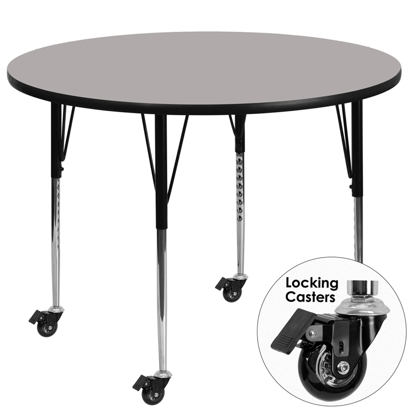 Picture of Flash Furniture XU-A48-RND-GY-H-A-CAS-GG Mobile 48 in. Round Grey High Pressure Laminate Activity Table - Standard Height Adjustable Legs
