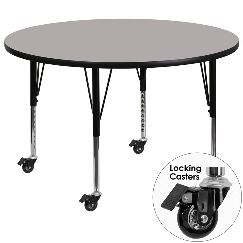 Picture of Flash Furniture XU-A48-RND-GY-H-P-CAS-GG Mobile 48 in. Round Grey High Pressure Laminate Activity Table - Height Adjustable Short Legs