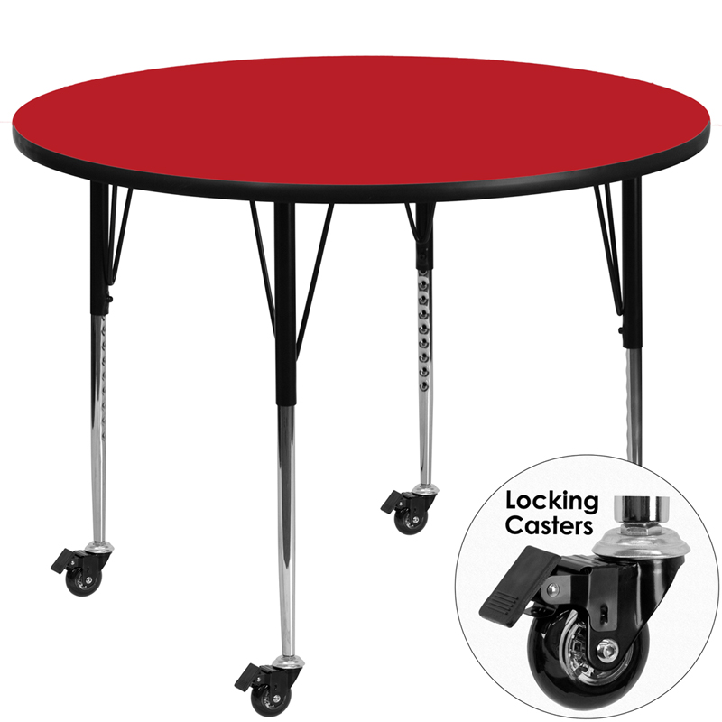 Picture of Flash Furniture XU-A48-RND-RED-H-A-CAS-GG Mobile 48 in. Round Red High Pressure Laminate Activity Table - Standard Height Adjustable Legs
