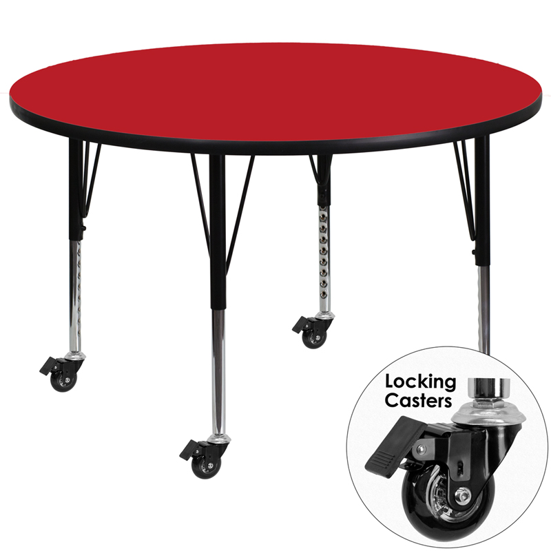 Picture of Flash Furniture XU-A48-RND-RED-H-P-CAS-GG Mobile 48 in. Round Red High Pressure Laminate Activity Table - Height Adjustable Short Legs