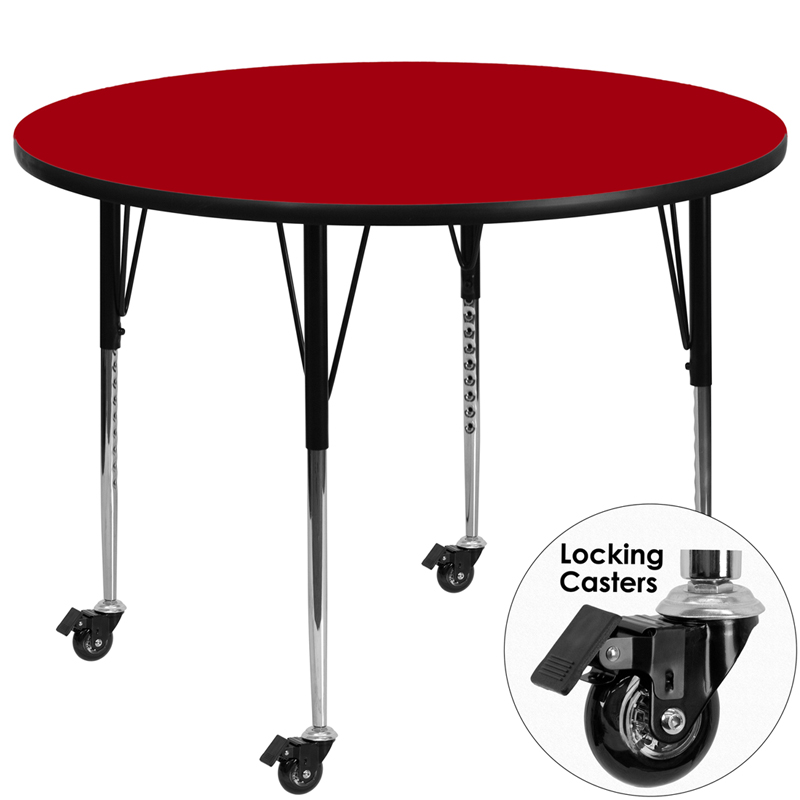 Picture of Flash Furniture XU-A48-RND-RED-T-A-CAS-GG Mobile 48 in. Round Red Thermal Laminate Activity Table - Standard Height Adjustable Legs