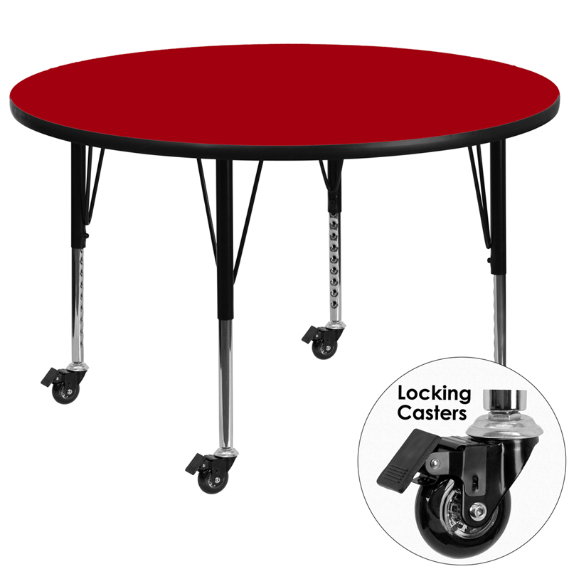Picture of Flash Furniture XU-A48-RND-RED-T-P-CAS-GG Mobile 48 in. Round Red Thermal Laminate Activity Table - Height Adjustable Short Legs