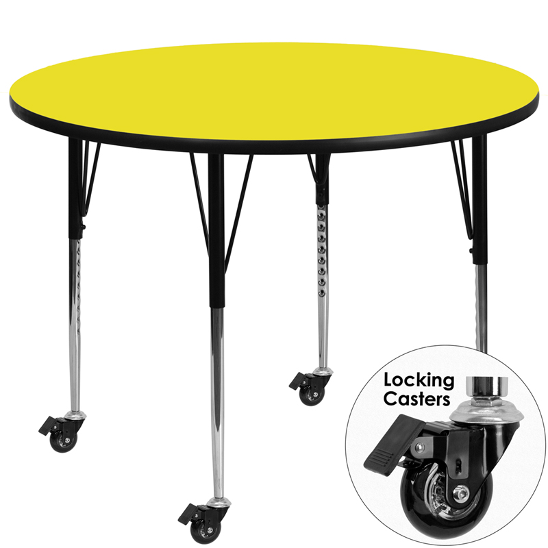 Picture of Flash Furniture XU-A48-RND-YEL-H-A-CAS-GG Mobile 48 in. Round Yellow High Pressure Laminate Activity Table - Standard Height Adjustable Legs