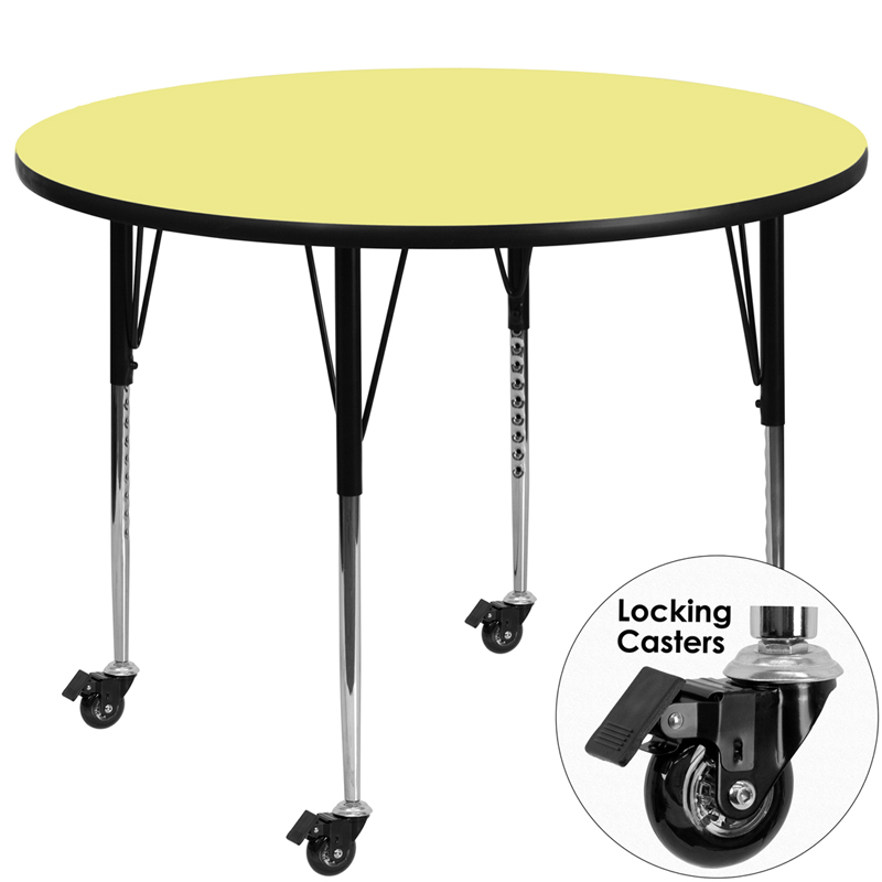 Picture of Flash Furniture XU-A48-RND-YEL-T-A-CAS-GG Mobile 48 in. Round Yellow Thermal Laminate Activity Table - Standard Height Adjustable Legs
