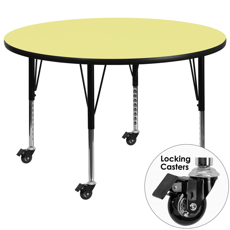 Picture of Flash Furniture XU-A48-RND-YEL-T-P-CAS-GG Mobile 48 in. Round Yellow Thermal Laminate Activity Table - Height Adjustable Short Legs