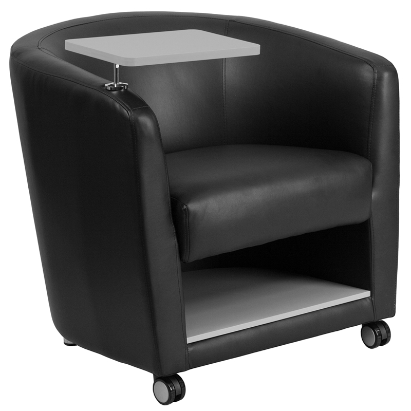 Picture of Flash Furniture BT-8220-BK-CS-GG Black Leather Guest Chair with Tablet Arm&#44; Front Wheel Casters & Under Seat Storage