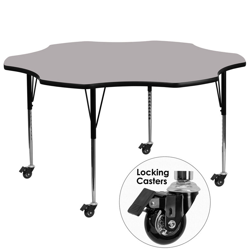 Picture of Flash Furniture XU-A60-FLR-GY-T-A-CAS-GG Mobile 60 in. Flower Grey Thermal Laminate Activity Table - Standard Height Adjustable Legs