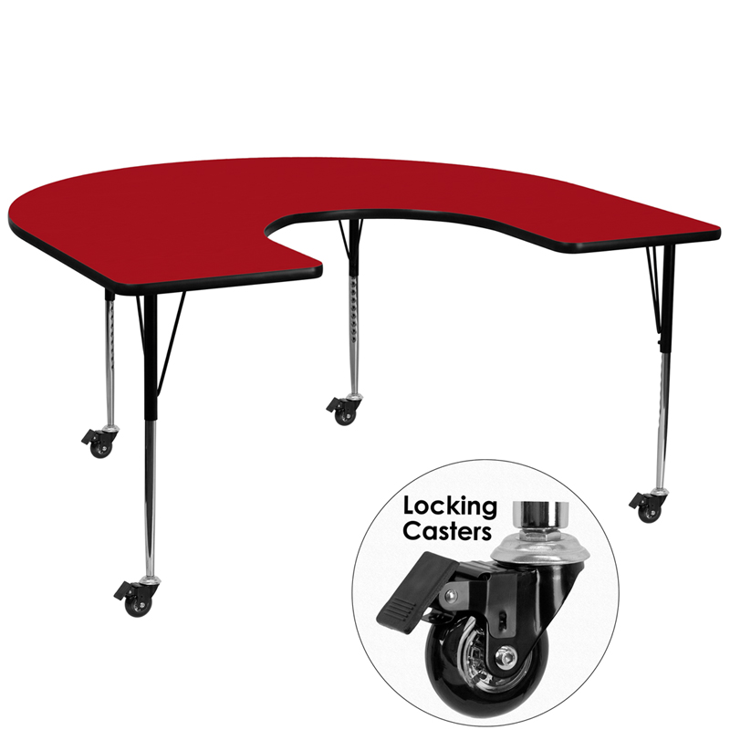Picture of Flash Furniture XU-A6066-HRSE-RED-T-A-CAS-GG Mobile 60 x 66 in. Horseshoe Red Thermal Laminate Activity Table - Standard Height Adjustable Legs